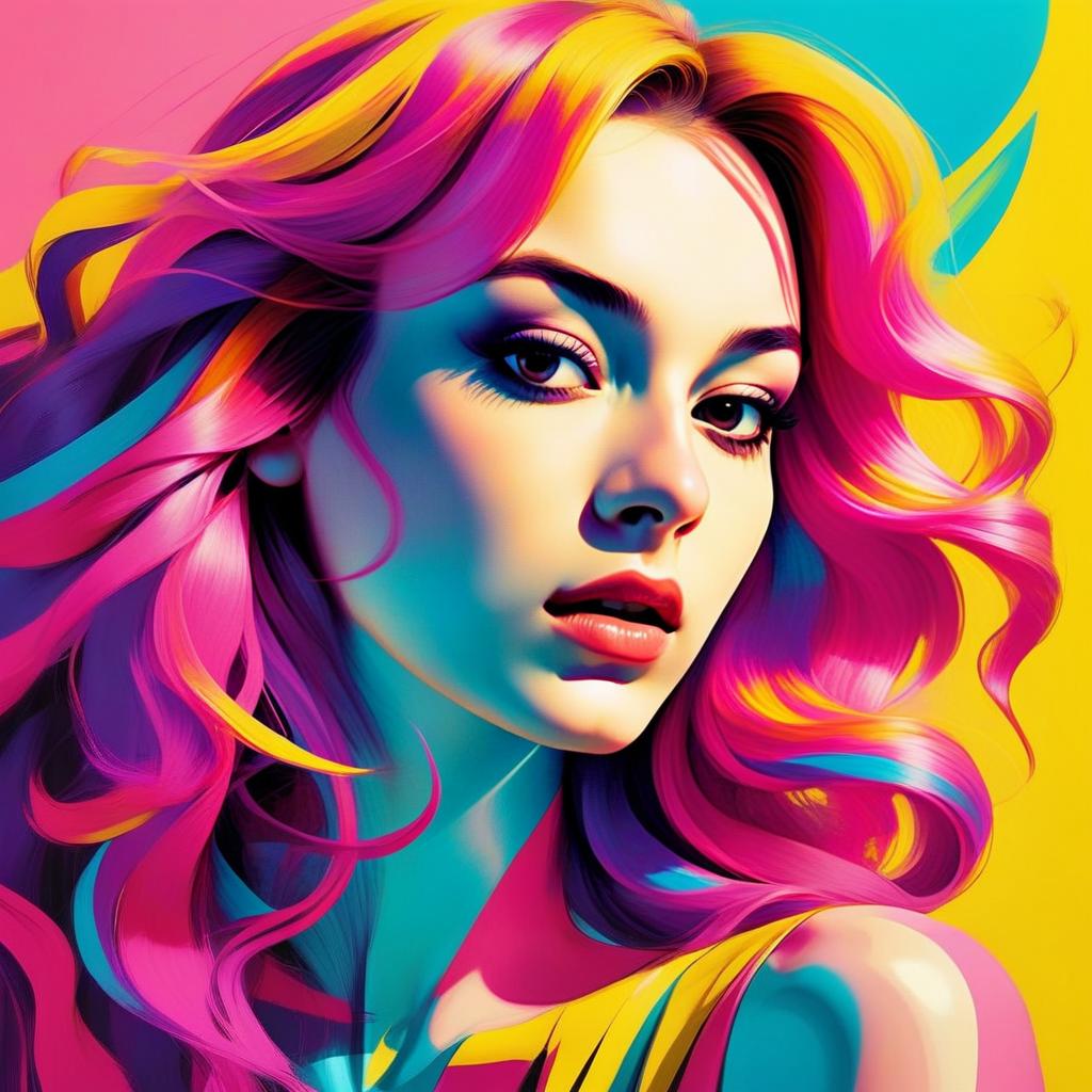 Vibrant Digital Portrait of a Woman with Pink and Yellow Hair