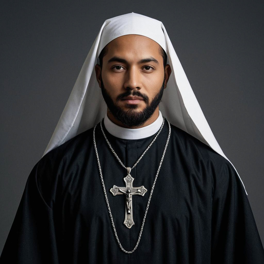 Man in Nun Costume with Cross Necklace Man in Nun Costume with Cross Necklace