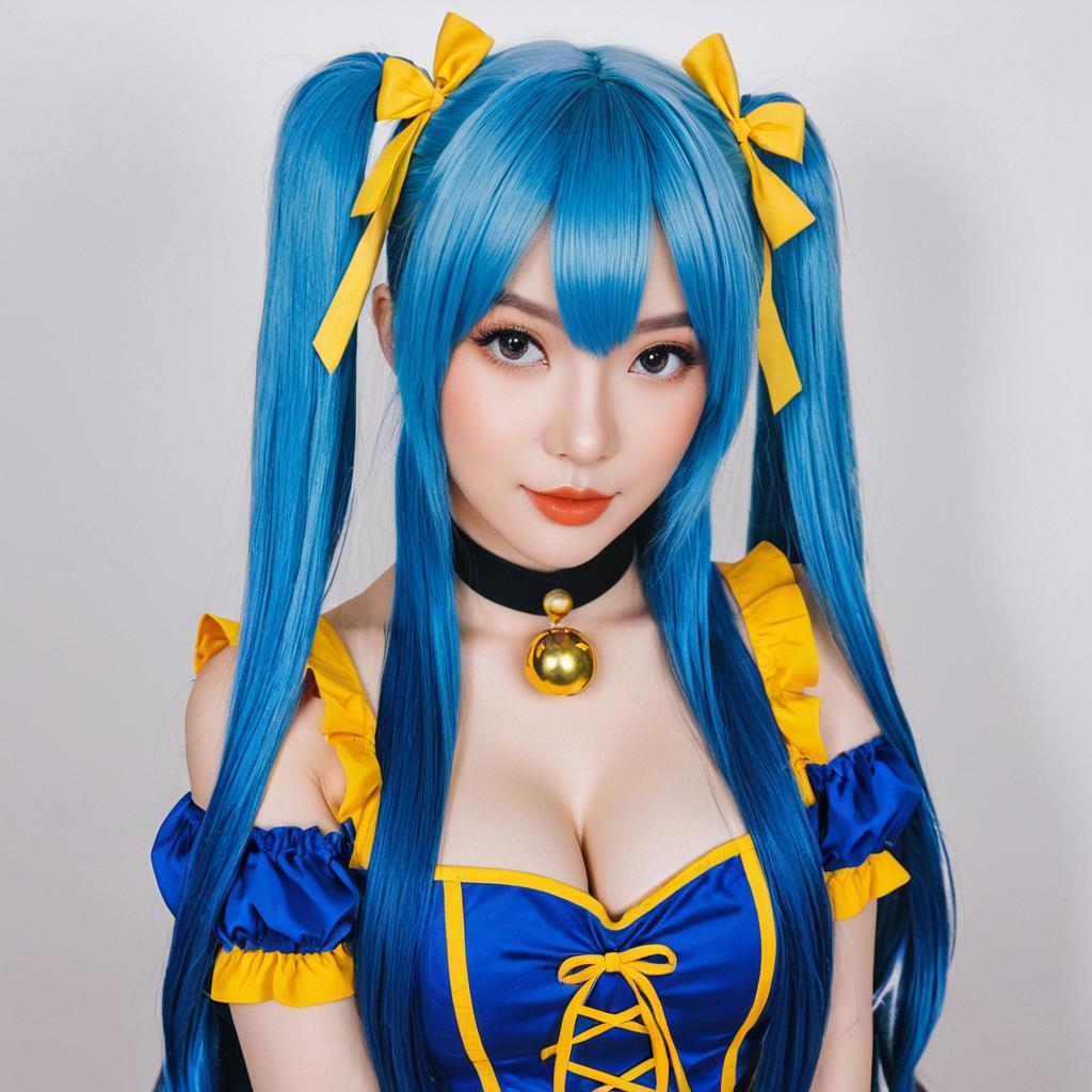 Amamiya Kokoro Blue Twin-Tail Cosplay with Yellow Ribbon Outfit