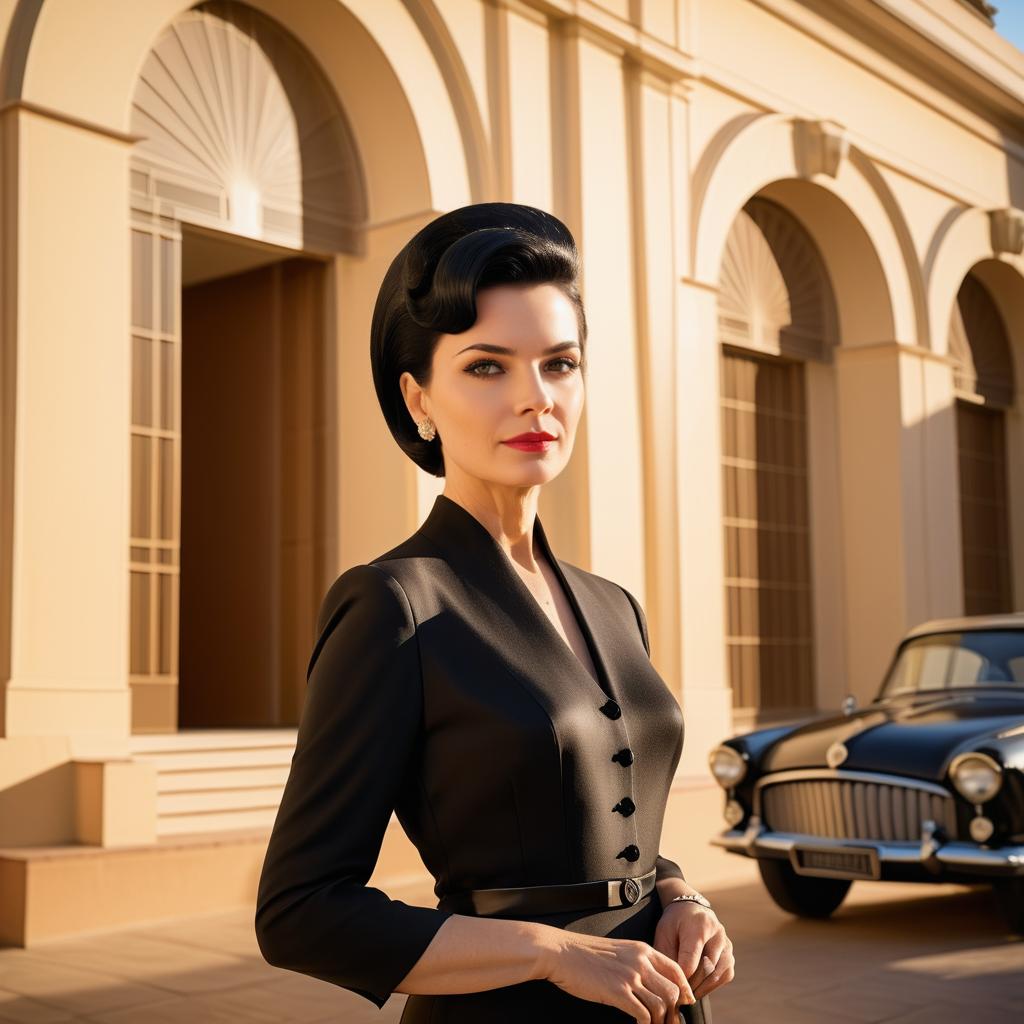 Glamorous Woman in Vintage Black Dress