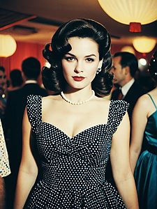 Woman in Retro 1950s Polka Dot Party Dress Waist-Up Portrait