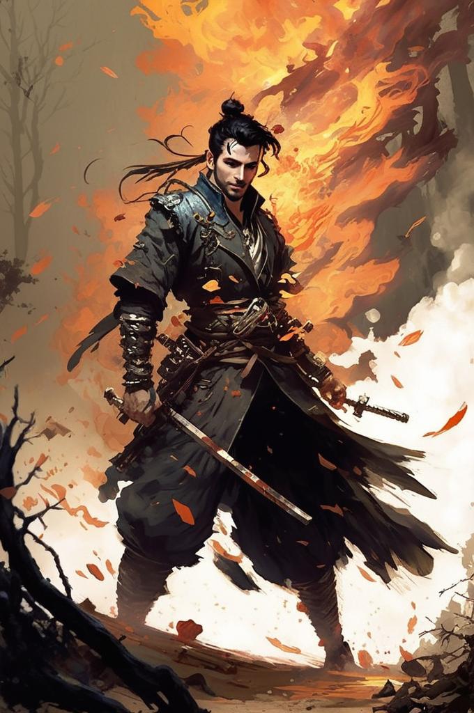 Fierce Warrior in Flames and Autumn Leaves Fierce Warrior in Flames and Autumn Leaves