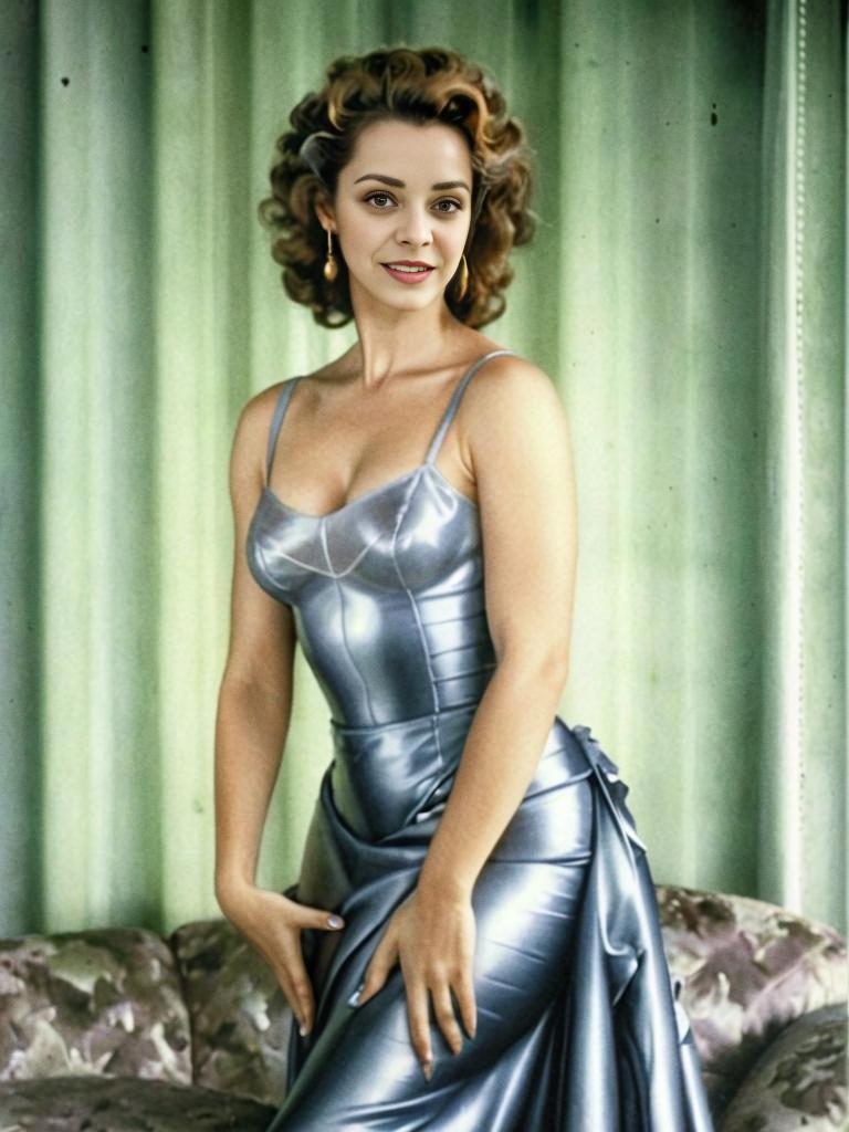 Elegant Woman in Silver Gown - Classic Hollywood Glamour