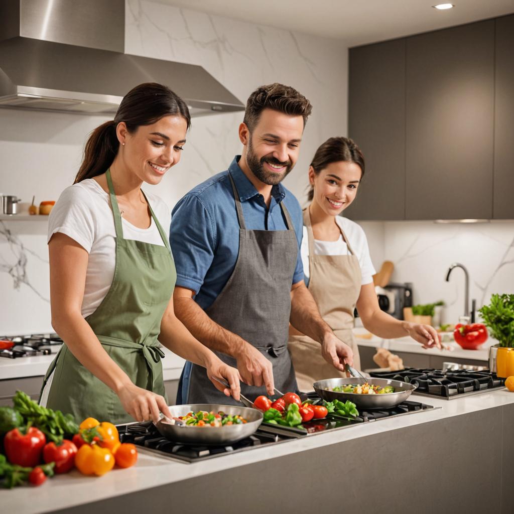 Couple Cooking Together in Modern Kitchen