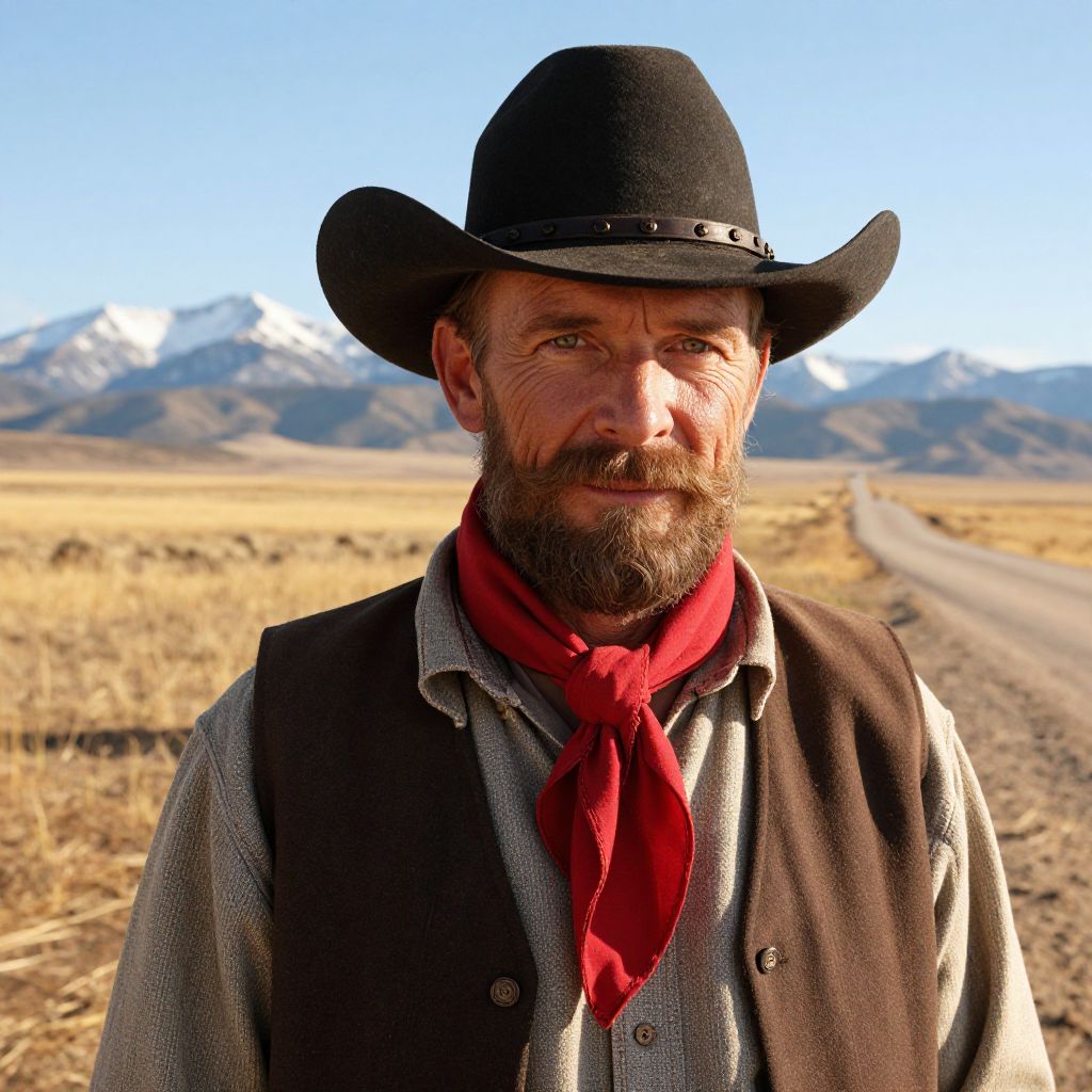 Cowboy in Western Landscape with Mountains