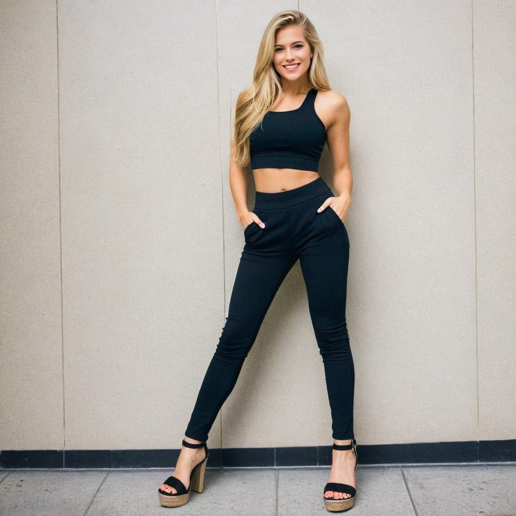 Confident Young Woman in Black Crop Top and High Heels