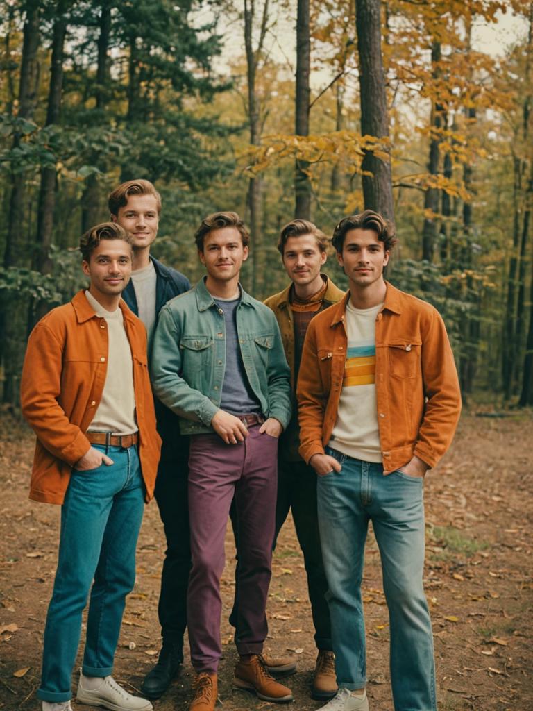 Group of Male Friends in Retro Forest Setting