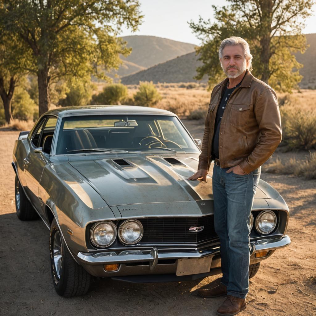 Confident Man with Vintage Chevrolet Camaro