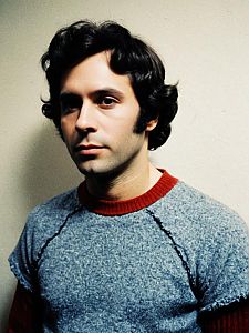 Vintage 1970s Portrait of Man in Blue Sweater Ted Bundy Costume