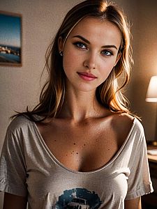 Young Woman with Blonde Hair in Casual T-Shirt