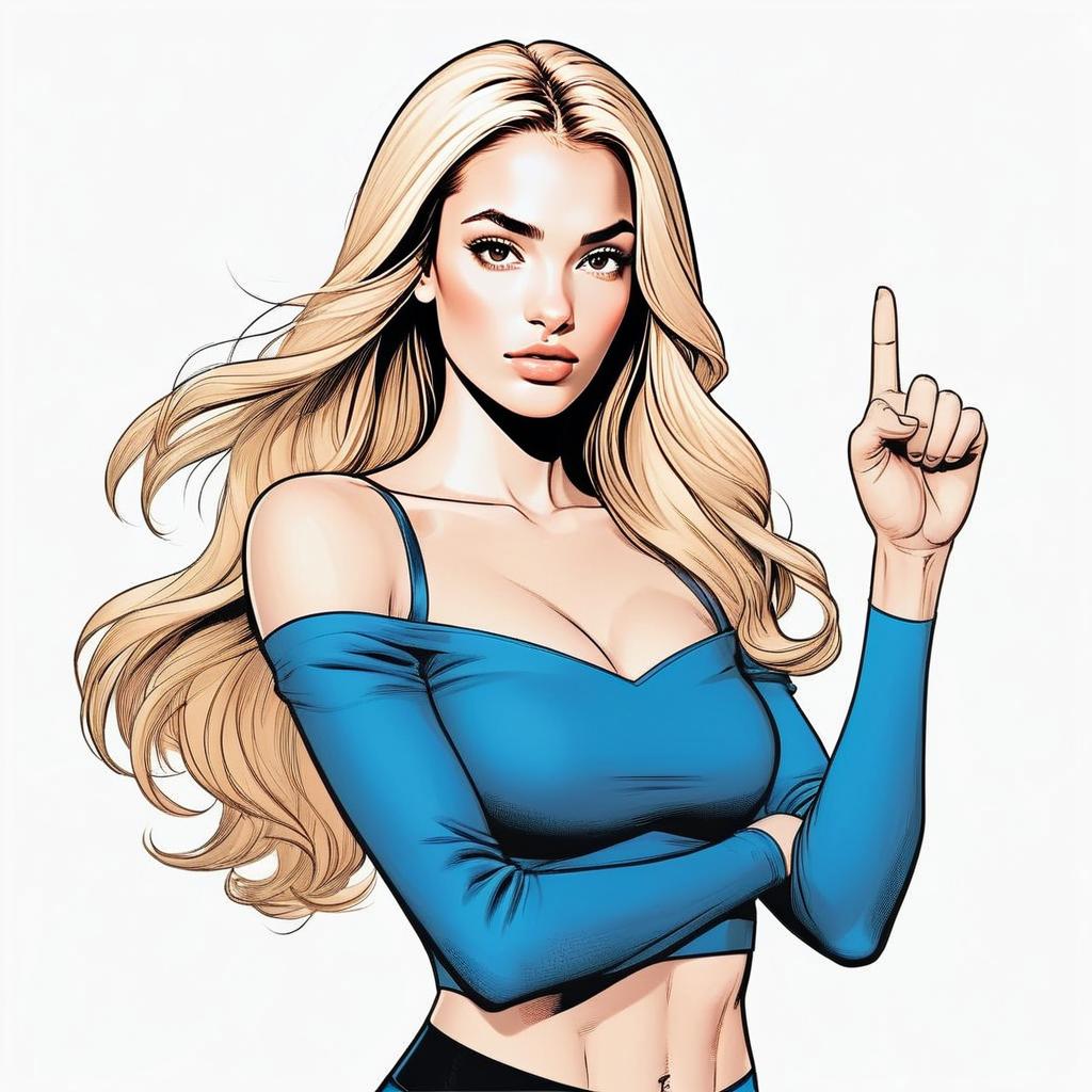Blonde Woman in Blue Off-Shoulder Top Comic Style Illustration