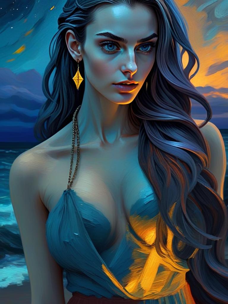 Woman by Ocean at Sunset