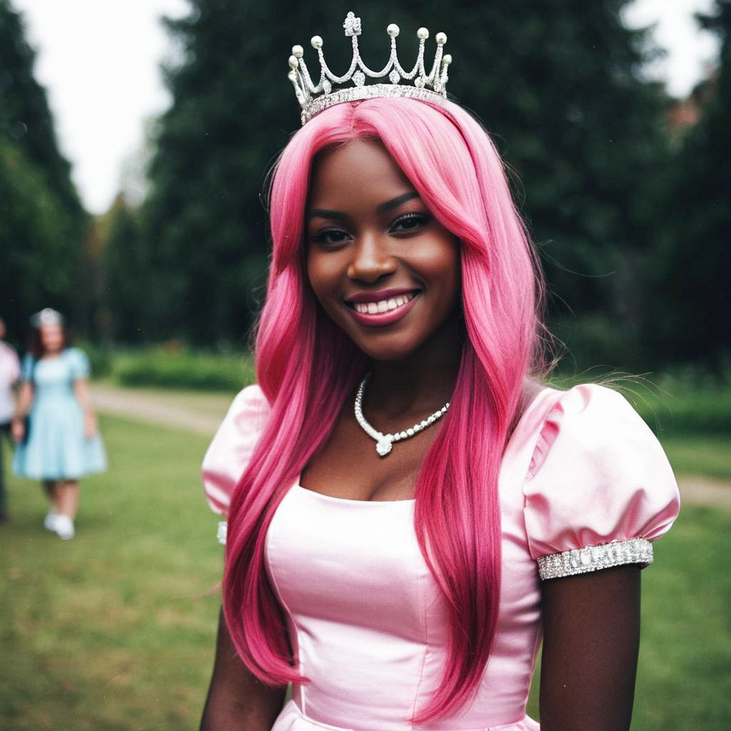 Smiling Woman in Pink Dress with Tiara