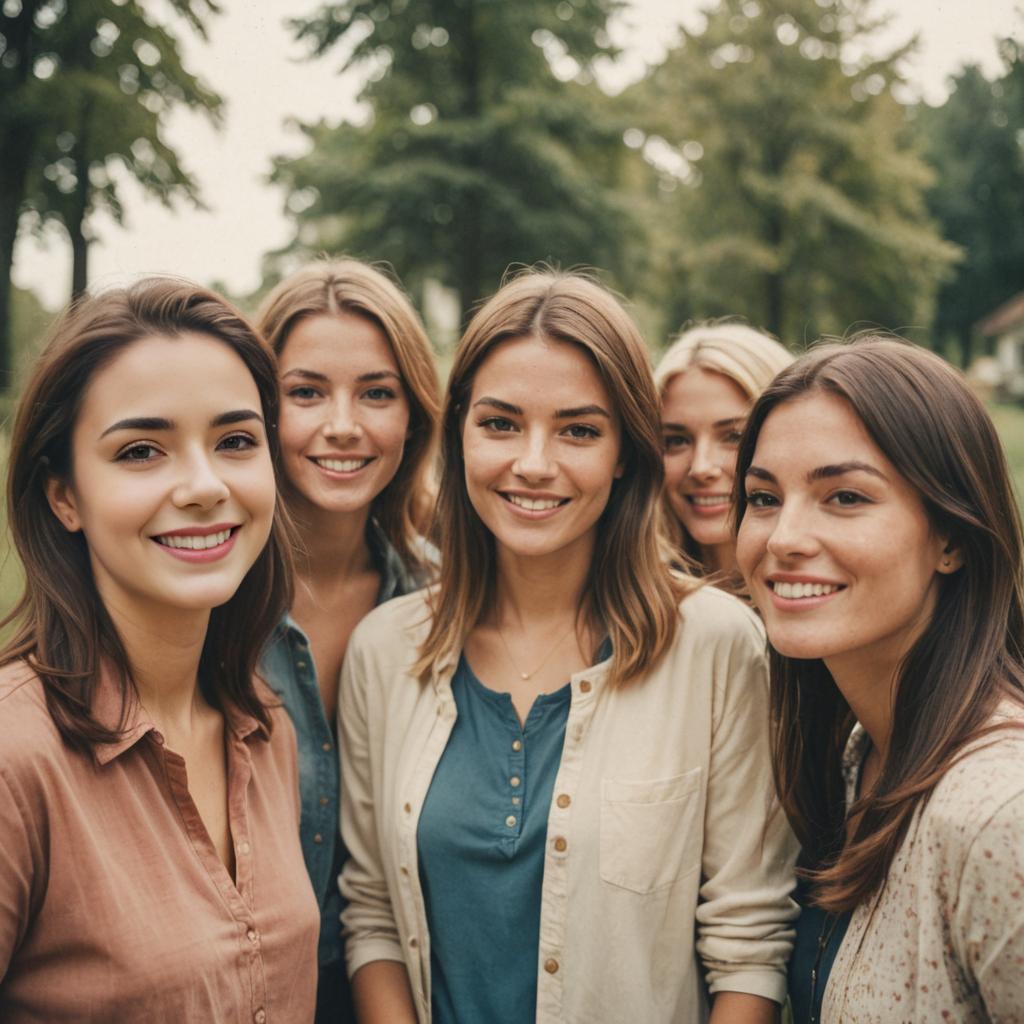 Cheerful Women Friends Posing for Polaroid