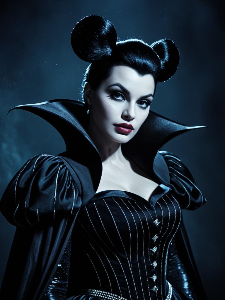 Photorealistic Dark Glamour Portrait of Woman in Disney Villain Costume