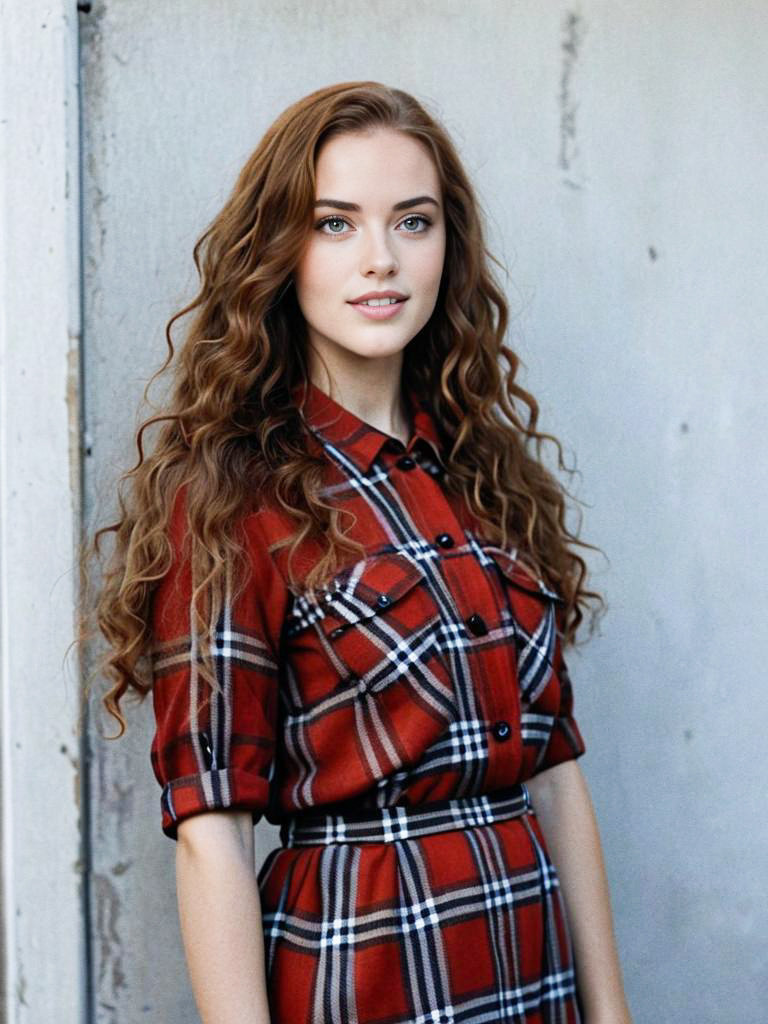 Young Woman in Red Plaid Shirt