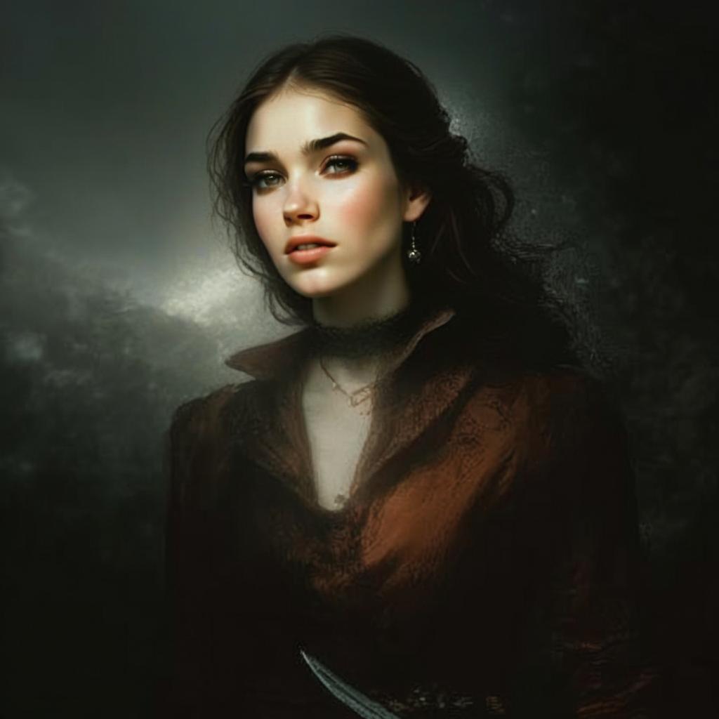 Dark Moody Portrait of Woman with Painterly Realism
