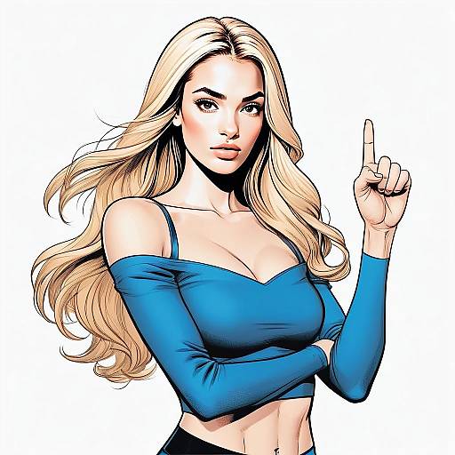 Blonde Woman in Blue Off-Shoulder Top Comic Style Illustration