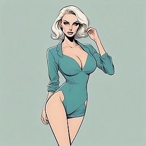 Confident Woman in Teal Outfit