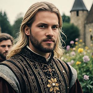 Medieval Fantasy Man in Embroidered Clothing