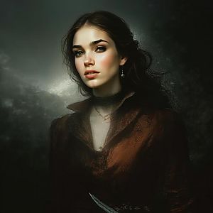 Dark Moody Portrait of Woman with Painterly Realism
