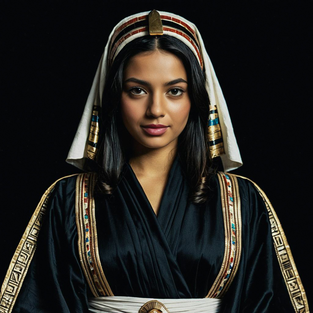 Woman in Traditional Egyptian Costume with Gold Detailing Woman in Traditional Egyptian Costume with Gold Detailing