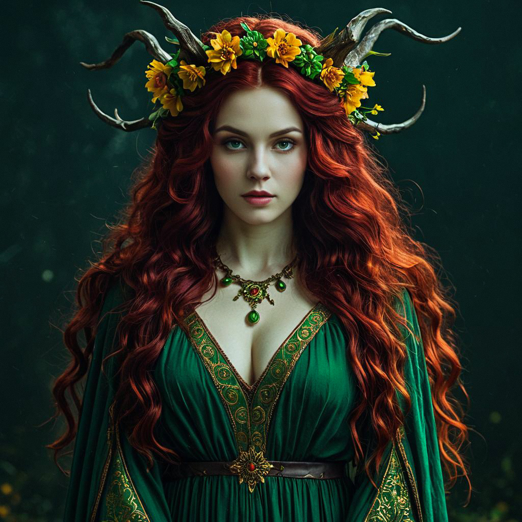 Woman with Red Hair and Flower Crown