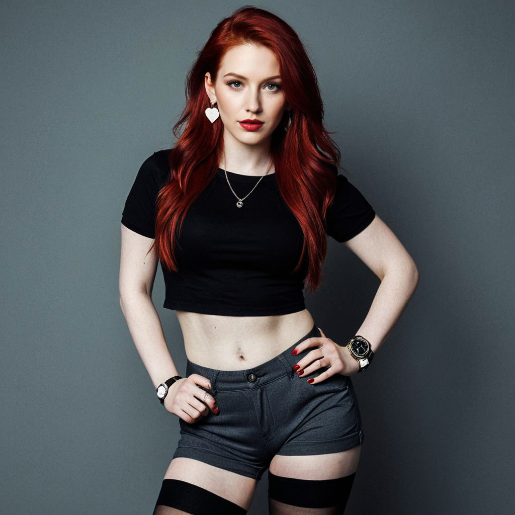 Confident Woman with Red Hair in Edgy Fashion Confident Woman with Red Hair in Edgy Fashion