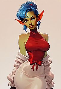 Confident Woman with Blue Hair in Fantasy Fashion