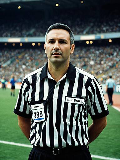 Man in Referee Costume Photorealistic Outdoor Portrait in Stadium
