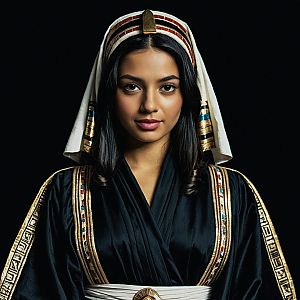 Woman in Traditional Egyptian Costume with Gold Detailing