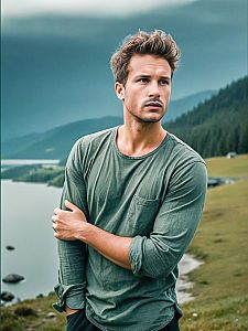 Confident Young Man by Serene Lake