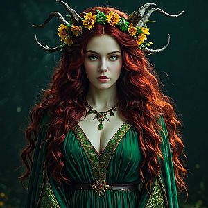 Woman with Red Hair and Flower Crown