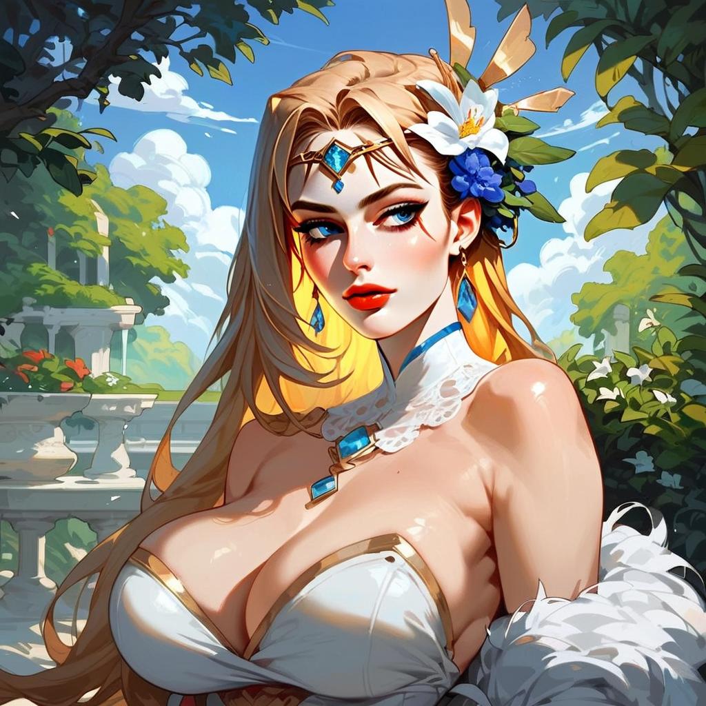 Fantasy Anime Woman in Floral Garden Digital Artwork