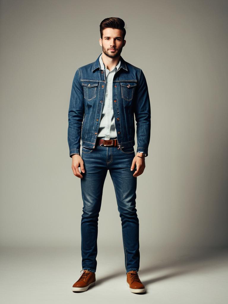 Man in Stylish Denim Jeans Outfit - Photorealistic Studio Portrait