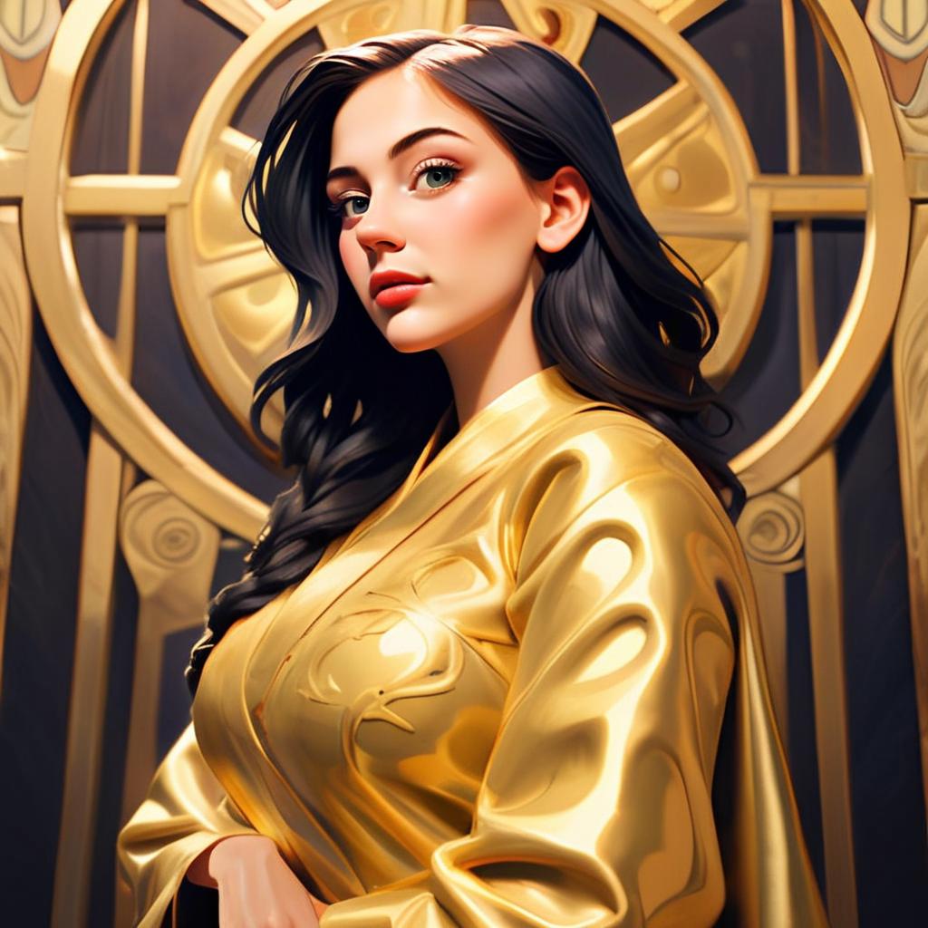 Elegant Woman in Golden Satin Robe Elegant Woman in Golden Satin Robe