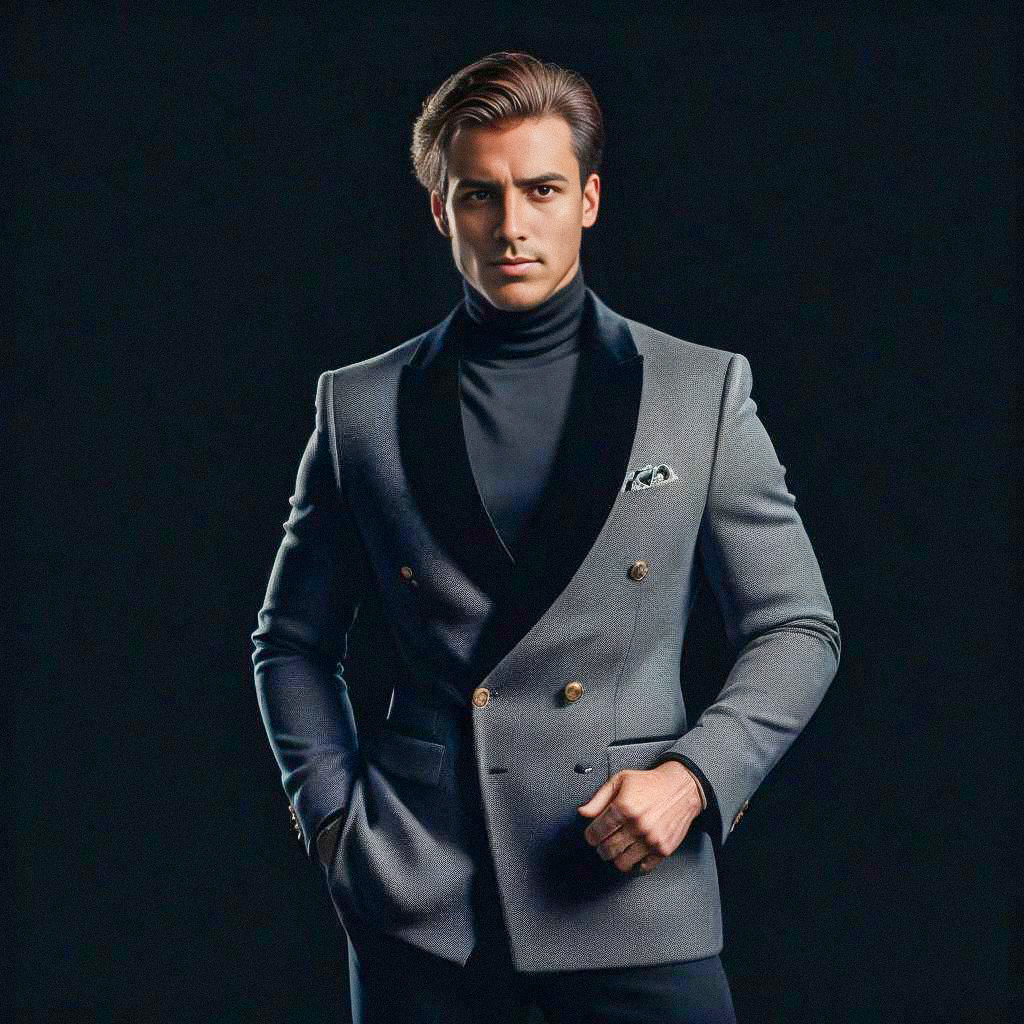 Stylish Man in Grey Suit and Turtleneck