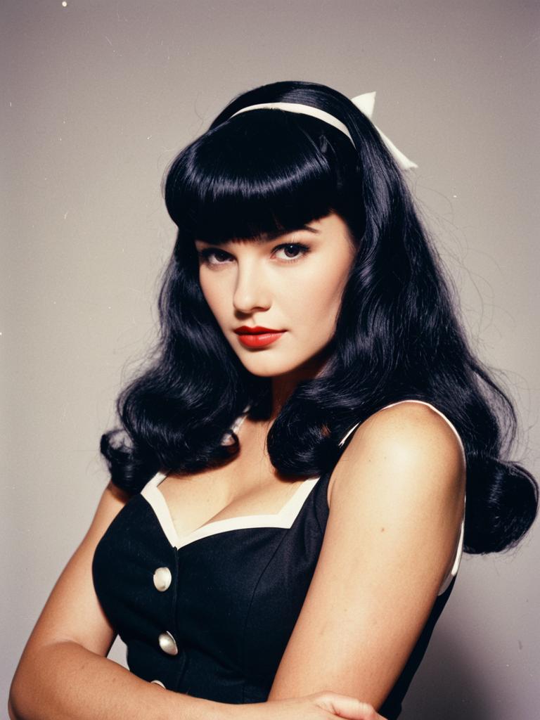 Woman in Bettie Page Bangs Hairstyle Costume Professional Cosplay