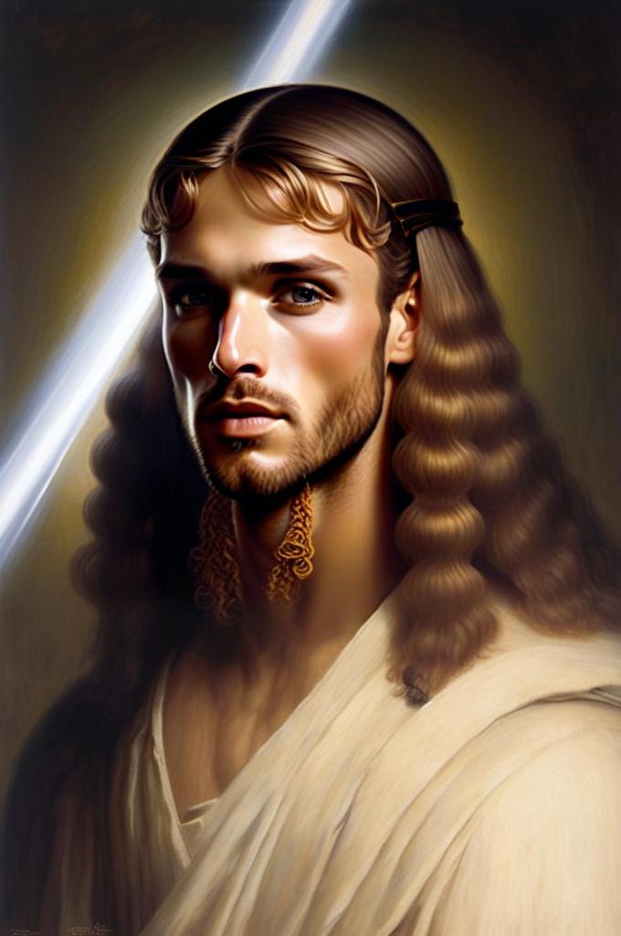 Realistic Portrait of a Man with Long Hair and Beard Realistic Portrait of a Man with Long Hair and Beard