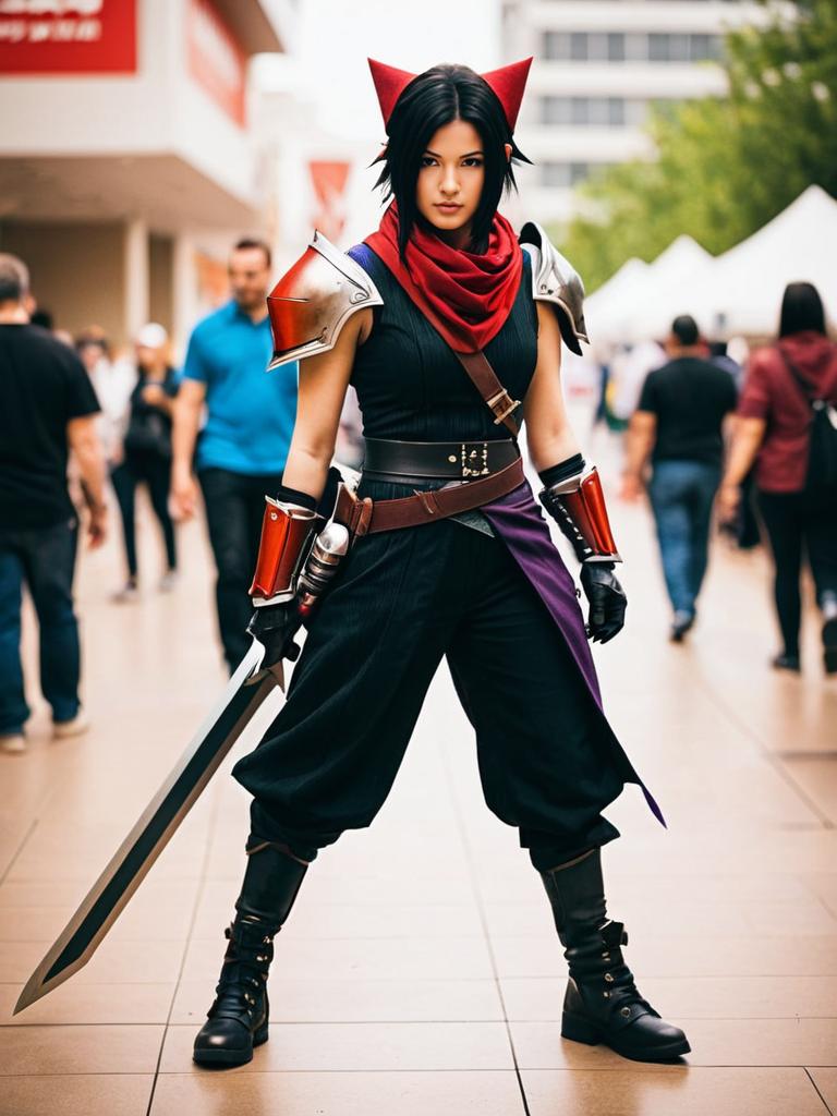Cait Sith Final Fantasy 7 Cosplay Woman with Sword in Street