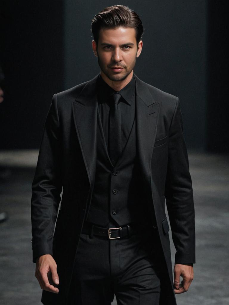 Confident Man in Stylish Dark Outfit