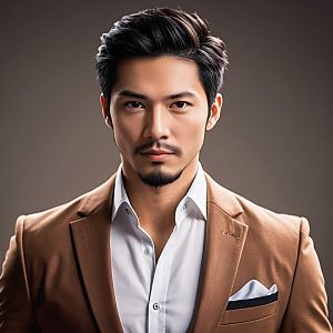 Confident Young Man in Brown Suit Jacket