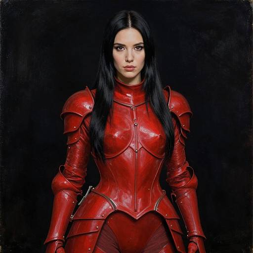 Woman in Red Armor Suit Portrait Realistic Fantasy Art