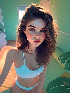 Young Woman in White Outfit with Blue Eyes