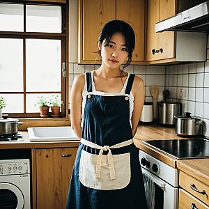 Young Woman in Cozy Wooden Kitchen