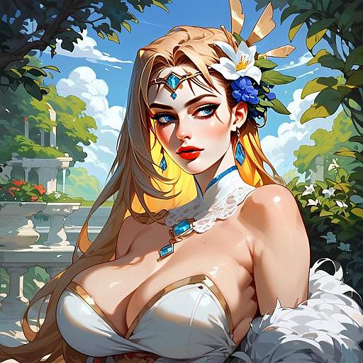 Fantasy Anime Woman in Floral Garden Digital Artwork