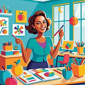 Cheerful Woman Artist in Colorful Studio