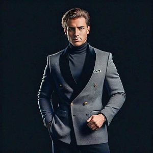 Stylish Man in Grey Suit and Turtleneck
