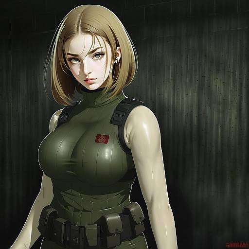 Anime Style Woman in Tactical Outfit Featured in Digital Artwork