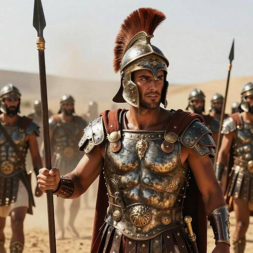 Ancient Roman Soldier in Armor Leading Warriors